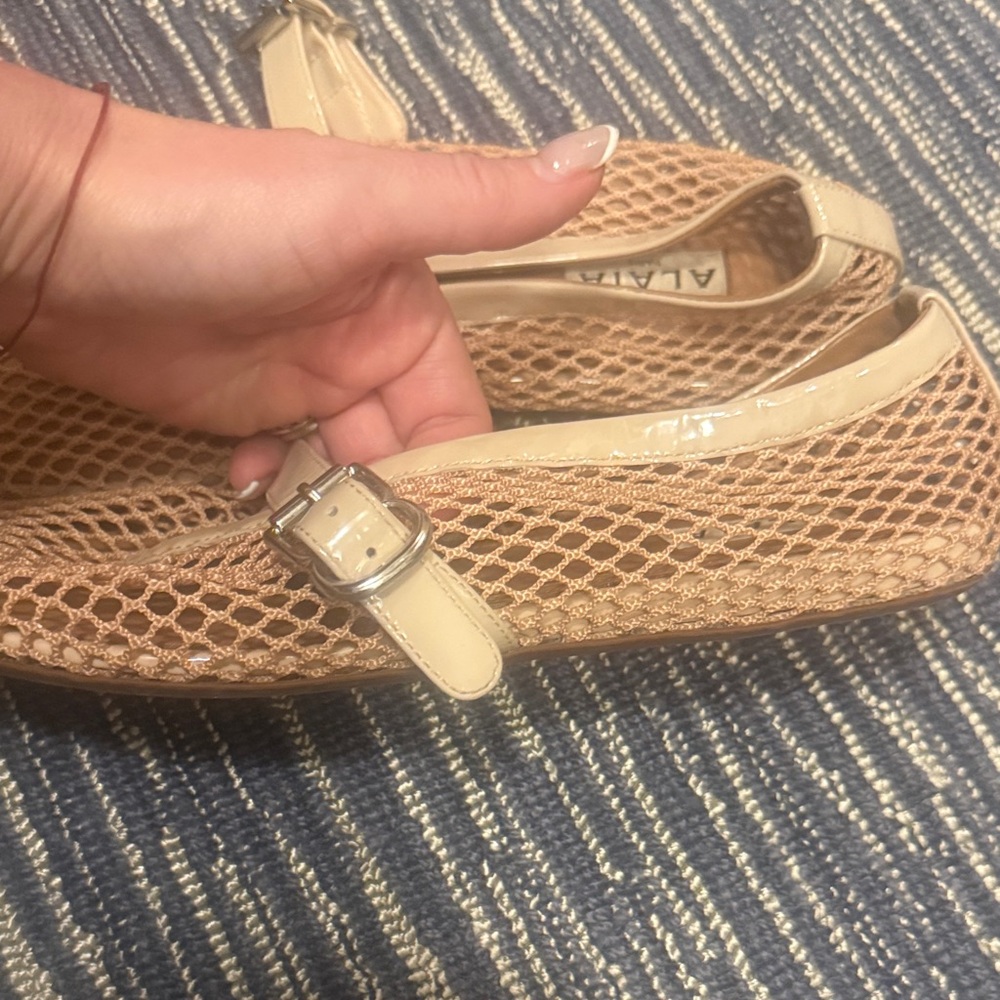 Alaia Nude Mesh Mary Jane Flats with Patent Strap - Picture 4 of 6